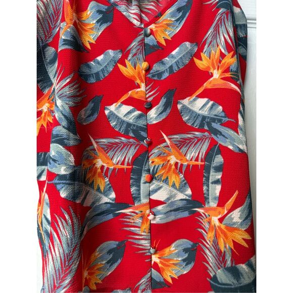 Pink Rose Tank Top Small Women's Red Blue Hawaiian Beachy Floral Buttons - Picture 2 of 4